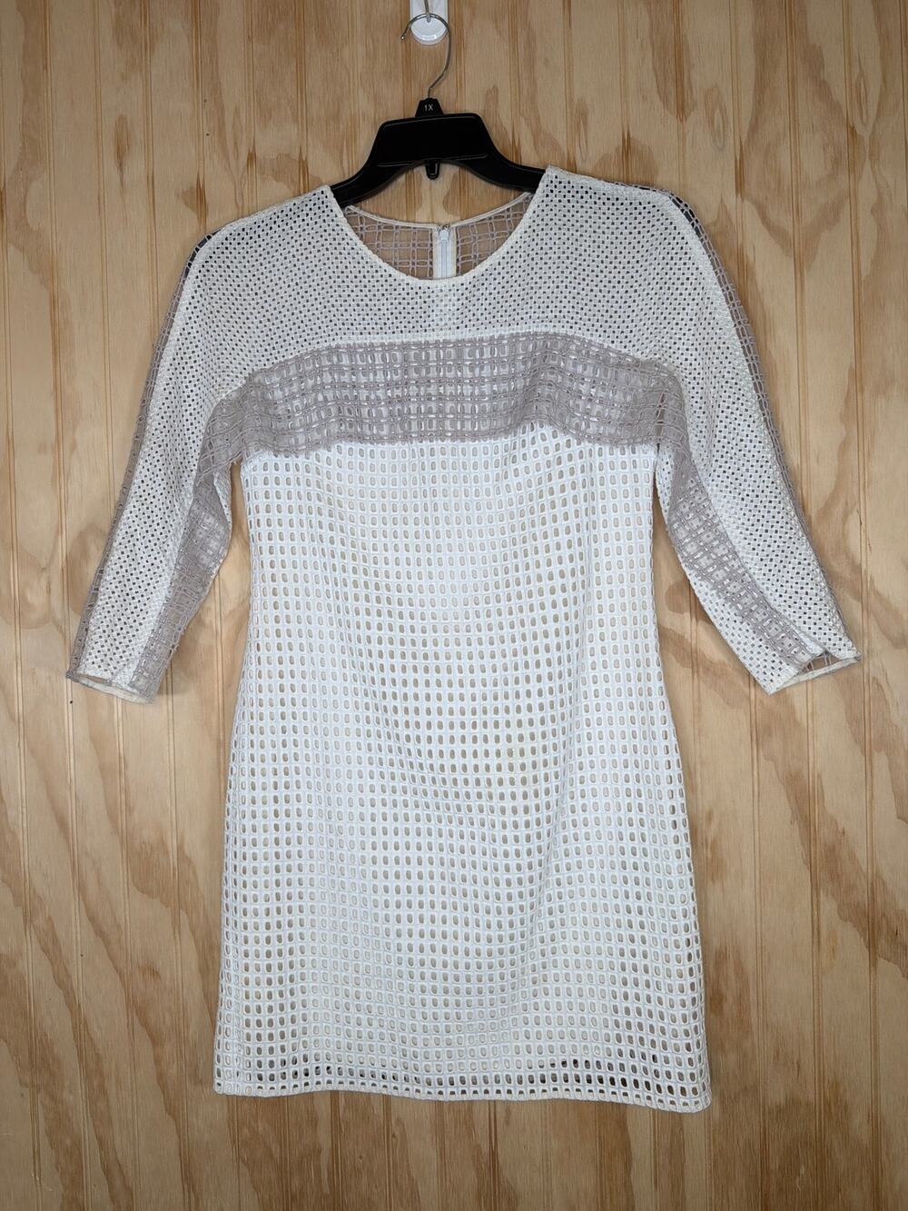3.1 Phillip Lim White Gray Eyelet Shift Dress Silk Lined Size 0 Minimalist